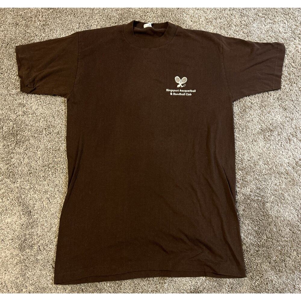 Vintage 80s Kingsport Racquetball Single Stitch Brown T Shirt Size Mens Large L